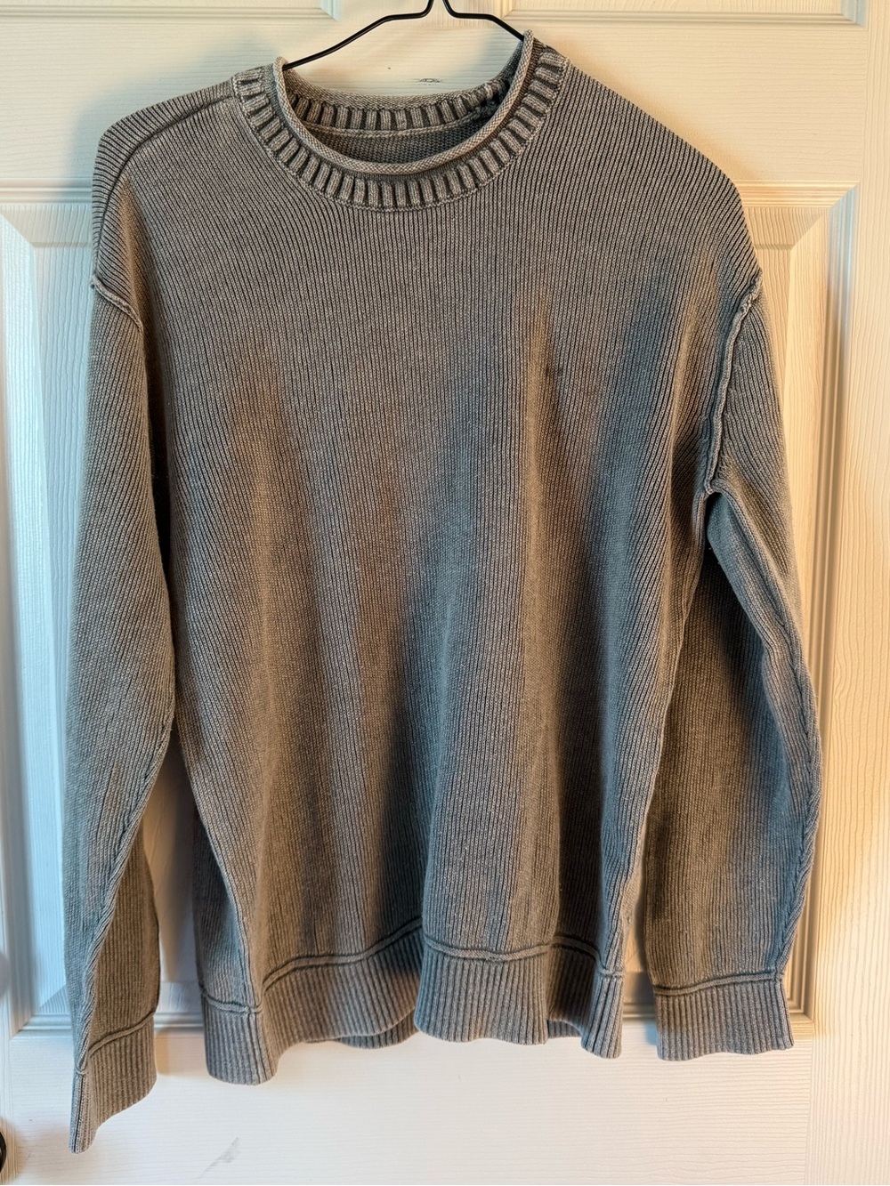 Hollister Gray Washed Ribbed Knit Crewneck Sweater Small Cotton Blend